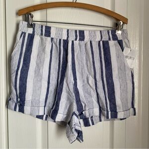 Forever 21 Navy White Striped Linen High Waisted Shorts L NWT Coastal Nautical